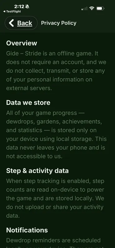 Gide Stride privacy screen in dark mode